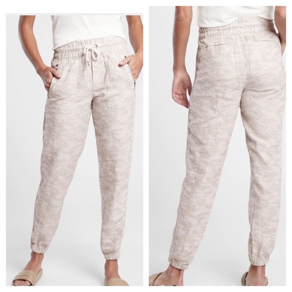 Athleta Pants - Athleta Cabo Tide Linen Jogger Pants Neutral Camo Size 100% Linen 18 531156